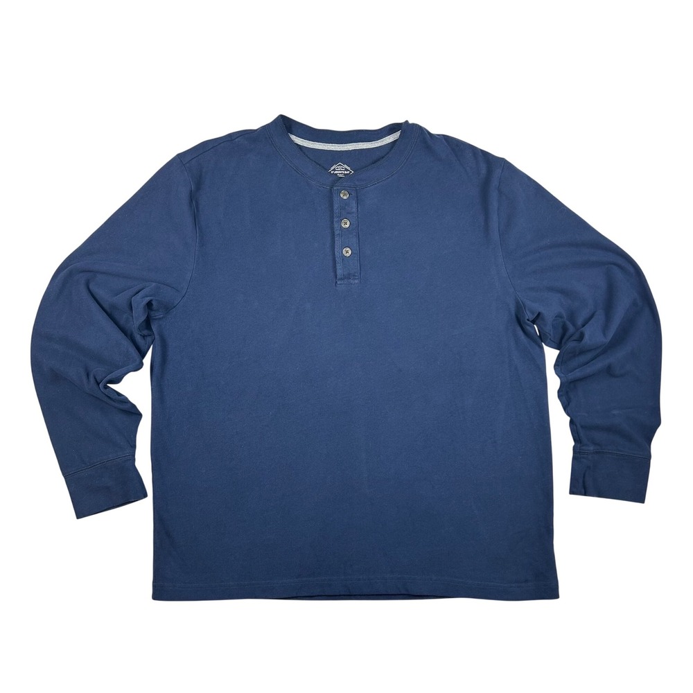 St Johns Bay Legacy Henley Mens Large Blue Long Sleeve 100% Cotton Shirt Navy